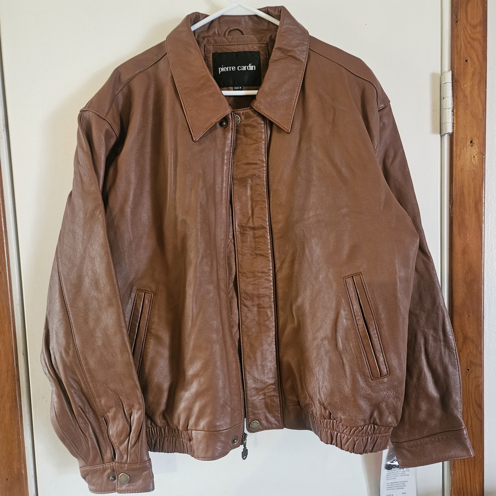 Pierre Cardin Brown Leather Bomber Jacket - Classic Men's Style
